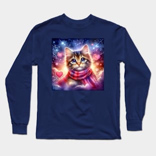 Cute cat wearing a red scarf in valentine day Long Sleeve T-Shirt